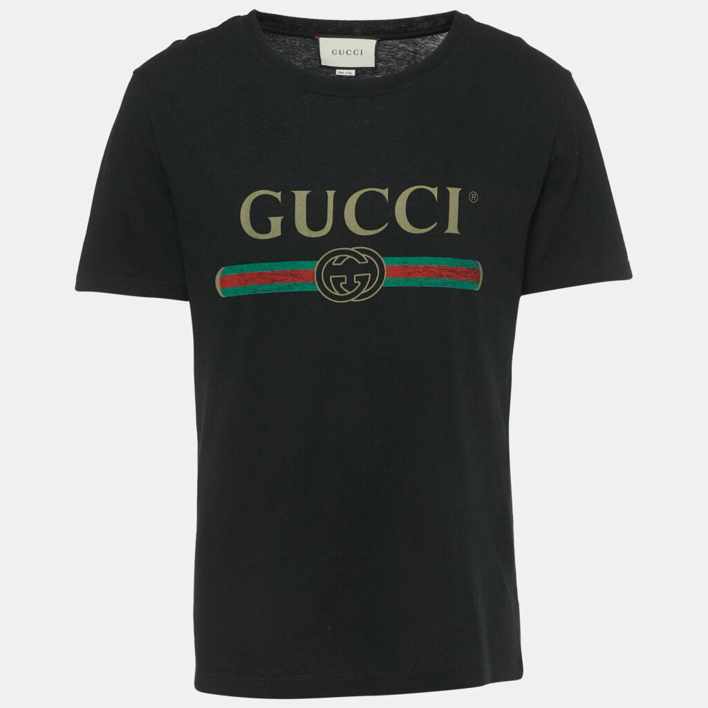 Gucci Black Logo Print Cotton T-Shirt S