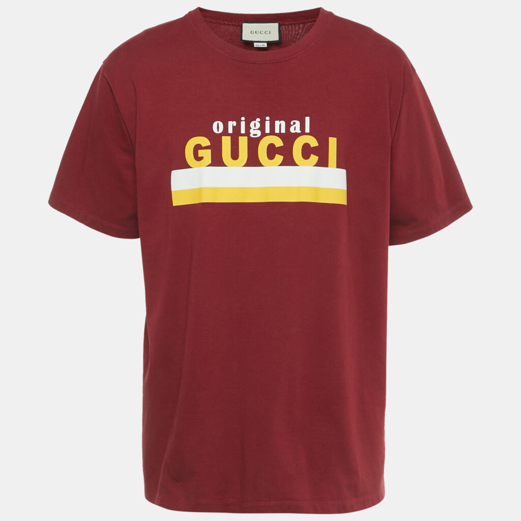 Gucci Burgundy Logo Print Jersey Crewneck T-Shirt XL