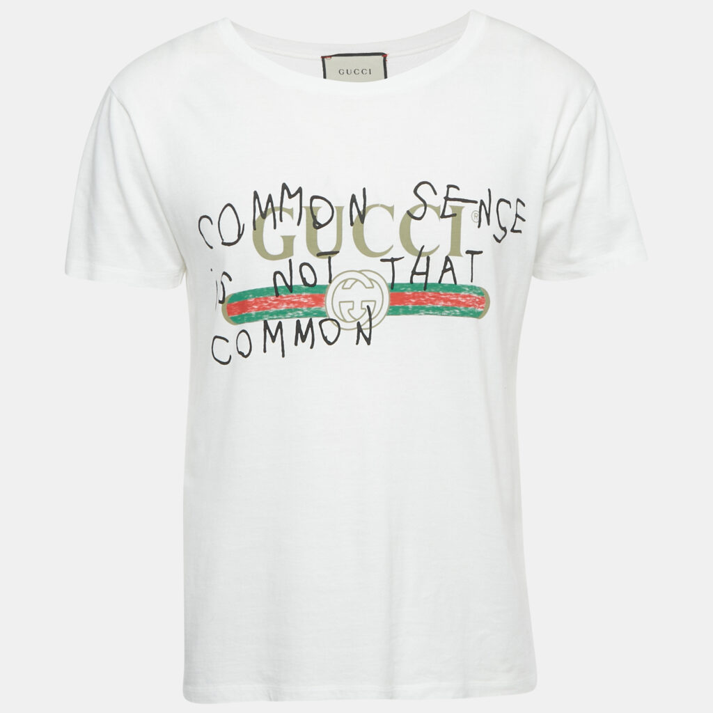 Gucci White Printed Cotton Distressed T-Shirt S Gucci White Printed Cotton Distressed T-Shirt S