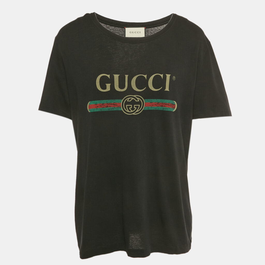 Gucci Black Vintage Print Cotton T-Shirt L Gucci Black Vintage Print Cotton T-Shirt L