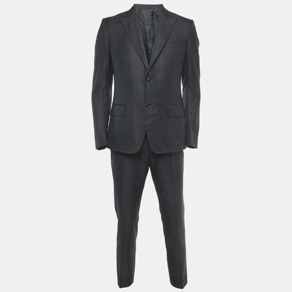 Gucci Navy Blue Striped Wool Blend Blazer & Pants Set L Gucci Navy Blue Striped Wool Blend Blazer & Pants Set L