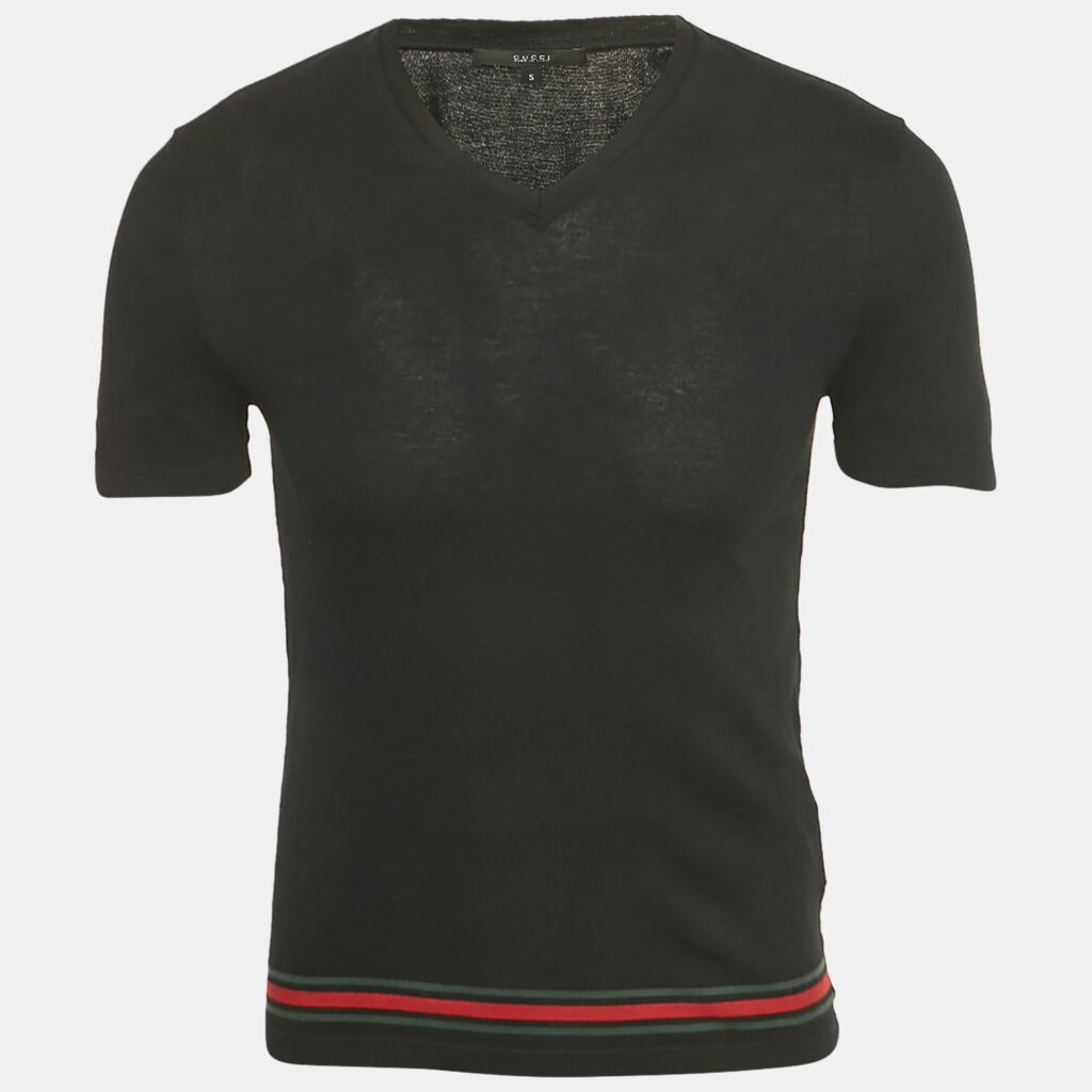 Gucci Black Cotton Web Stripe Detail T-Shirt S