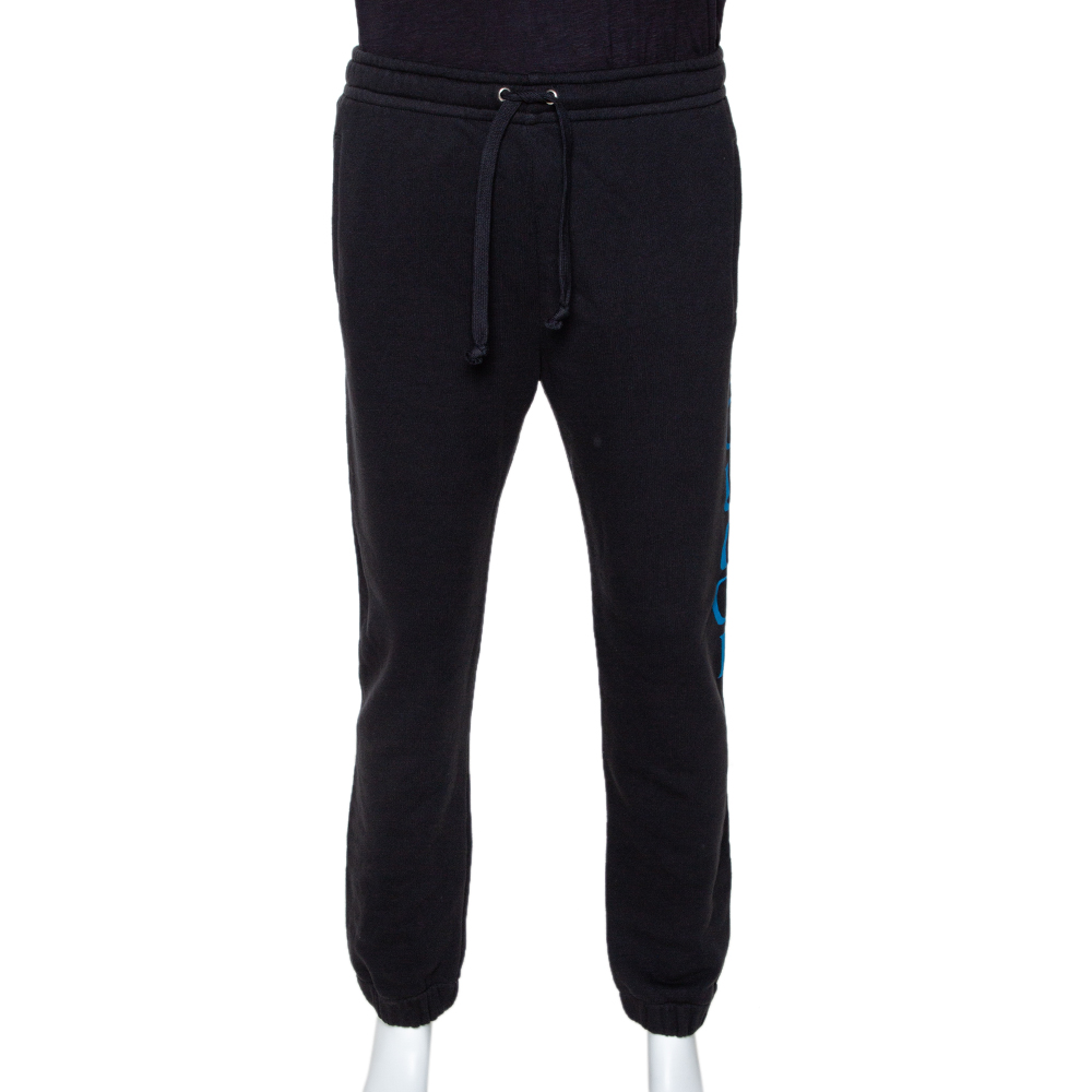 Gucci Black Knit Contrast Vertical Logo Print Track Pants M