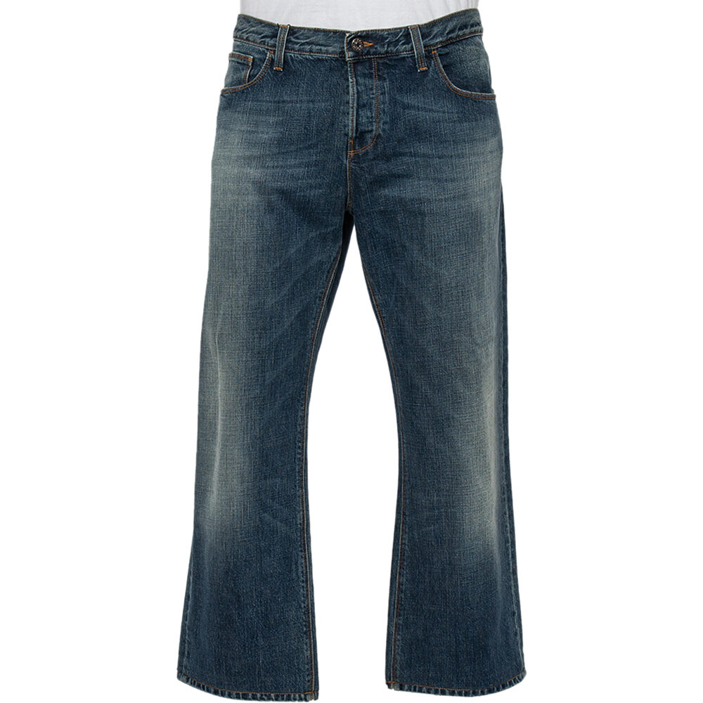 Gucci Blue Washed Denim Wide Leg Jeans XXL