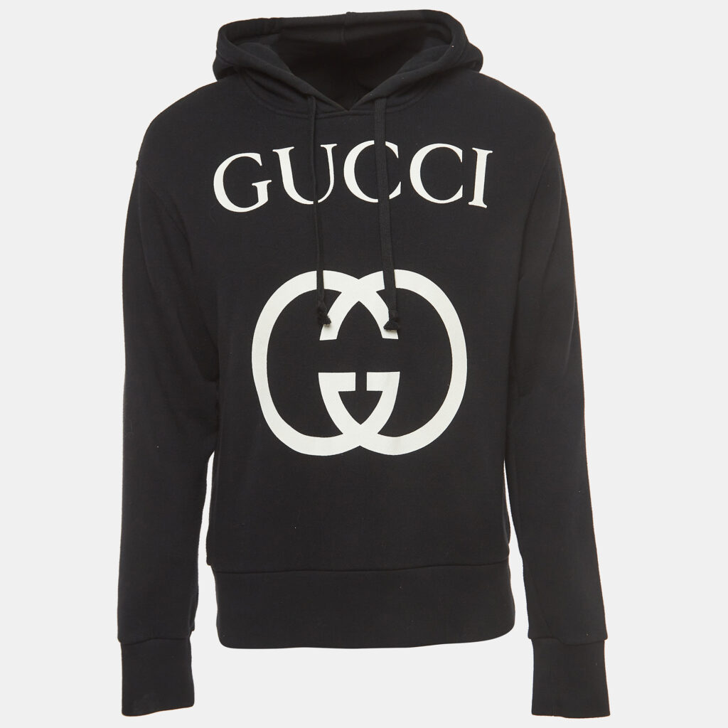 Gucci Black Logo Printed Cotton Knit Hooded Sweatshirt XS Gucci Black Logo Printed Cotton Knit Hooded Sweatshirt XS