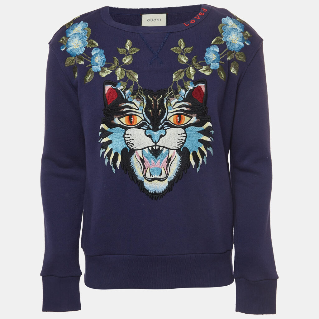 Gucci Blue Embroidered Cotton Crewneck Sweatshirt XS Gucci Blue Embroidered Cotton Crewneck Sweatshirt XS