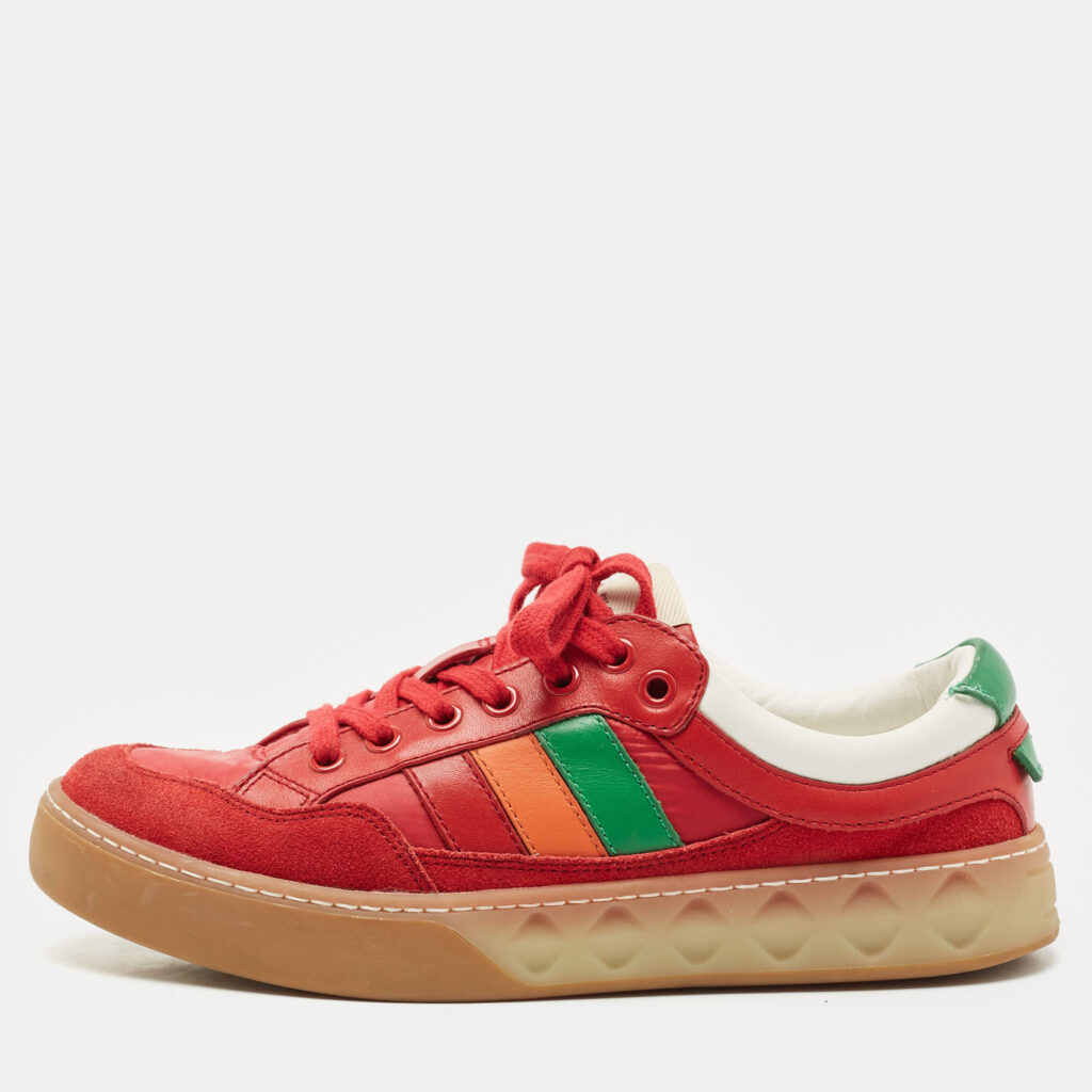 Gucci Red Leather and Nylon SS Stripe Lace Up Sneakers Size 38.5 Gucci Red Leather and Nylon SS Stripe Lace Up Sneakers Size 38.5