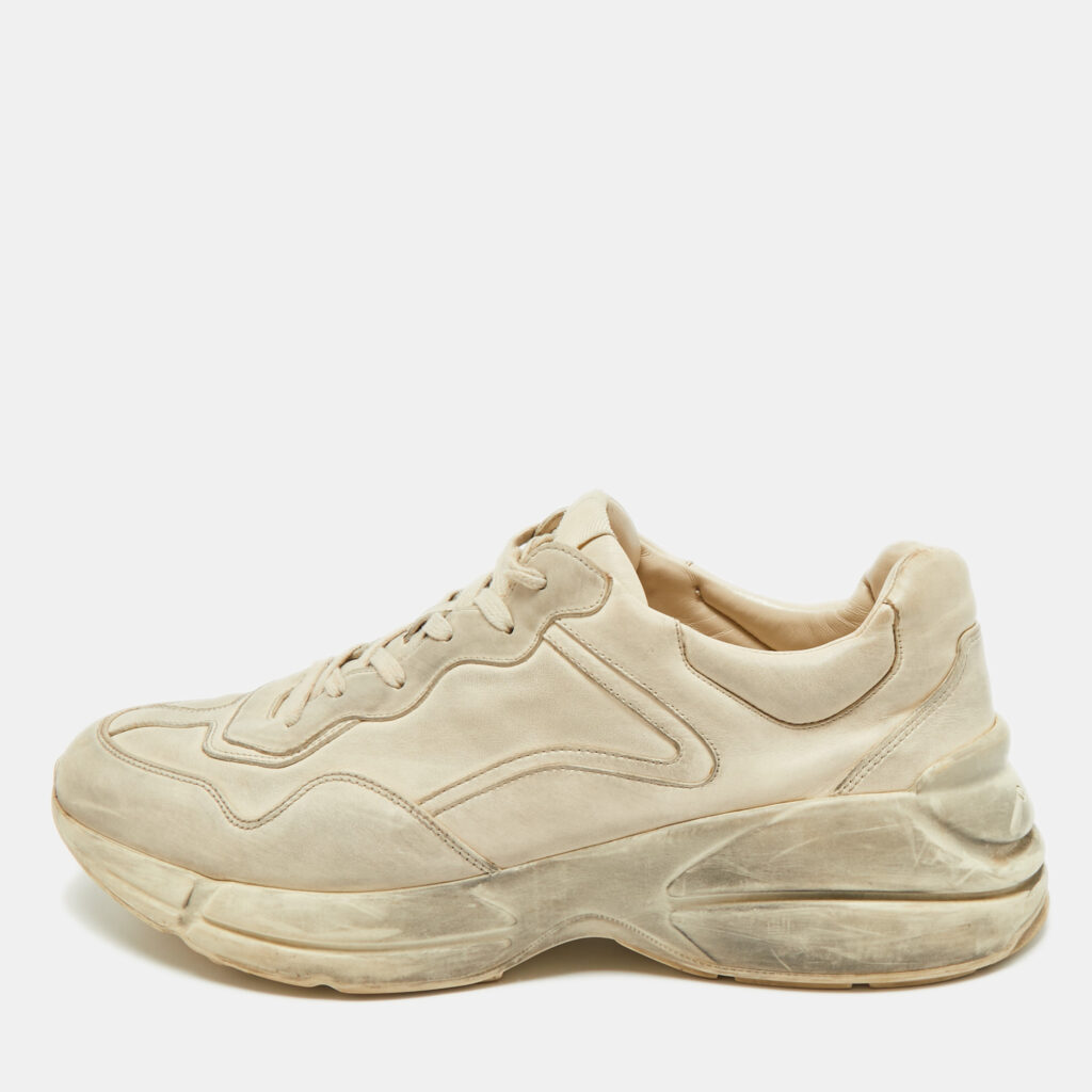 Gucci Off White Leather Distressed Rhyton Sneakers Size 46.5 Gucci Off White Leather Distressed Rhyton Sneakers Size 46.5