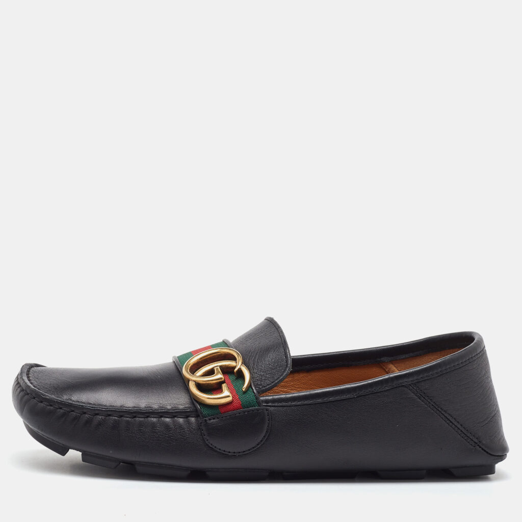 Gucci Black Leather GG Marmont Web Detail Slip On Loafers Size 38.5 Gucci Black Leather GG Marmont Web Detail Slip On Loafers Size 38.5