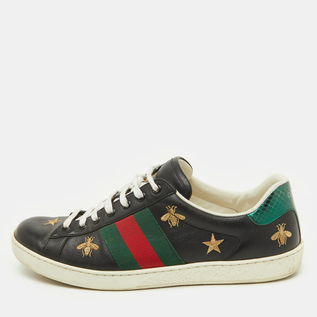 Gucci Black Leather Bee and Star Embroidered Ace Low Top Sneakers Size 41 Gucci Black Leather Bee and Star Embroidered Ace Low Top Sneakers Size 41