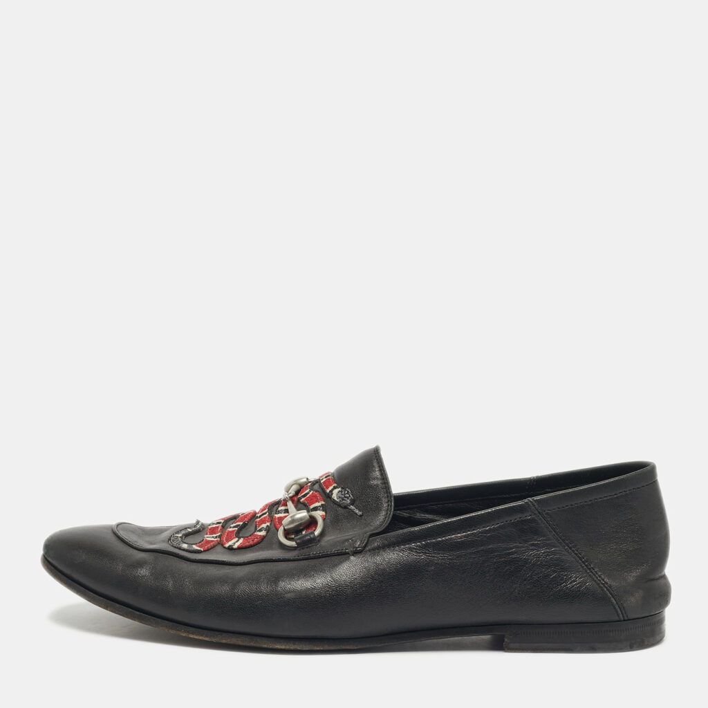 Gucci Black Leather Snake Applique Brixton Loafers Size 44.5 Gucci Black Leather Snake Applique Brixton Loafers Size 44.5