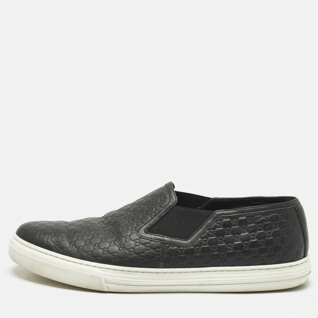 luxury-men-gucci-used-shoes-p1192525-010-1.jpg Gucci Black Microguccissima Leather Slip On Sneakers Size 46.5