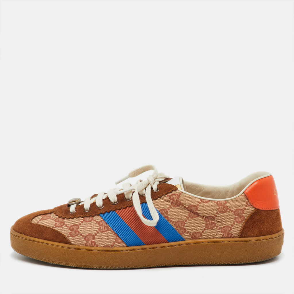 Gucci Brown/Beige GG Canvas and Suede Web G74 Sneakers Size 44 Gucci Brown/Beige GG Canvas and Suede Web G74 Sneakers Size 44