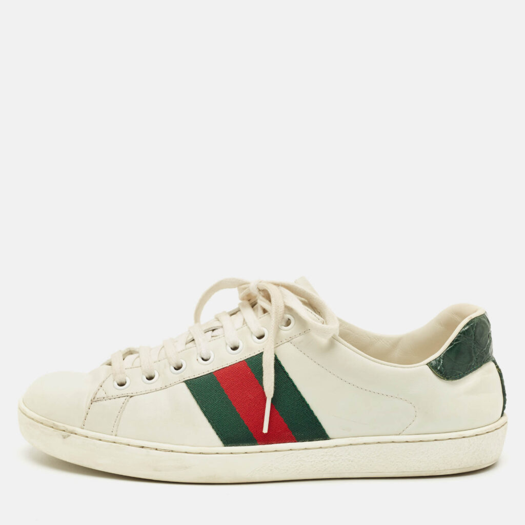 Gucci White Crocodile Leather and Leather Ace Lace Up Sneakers Size 40 Gucci White Crocodile Leather and Leather Ace Lace Up Sneakers Size 40