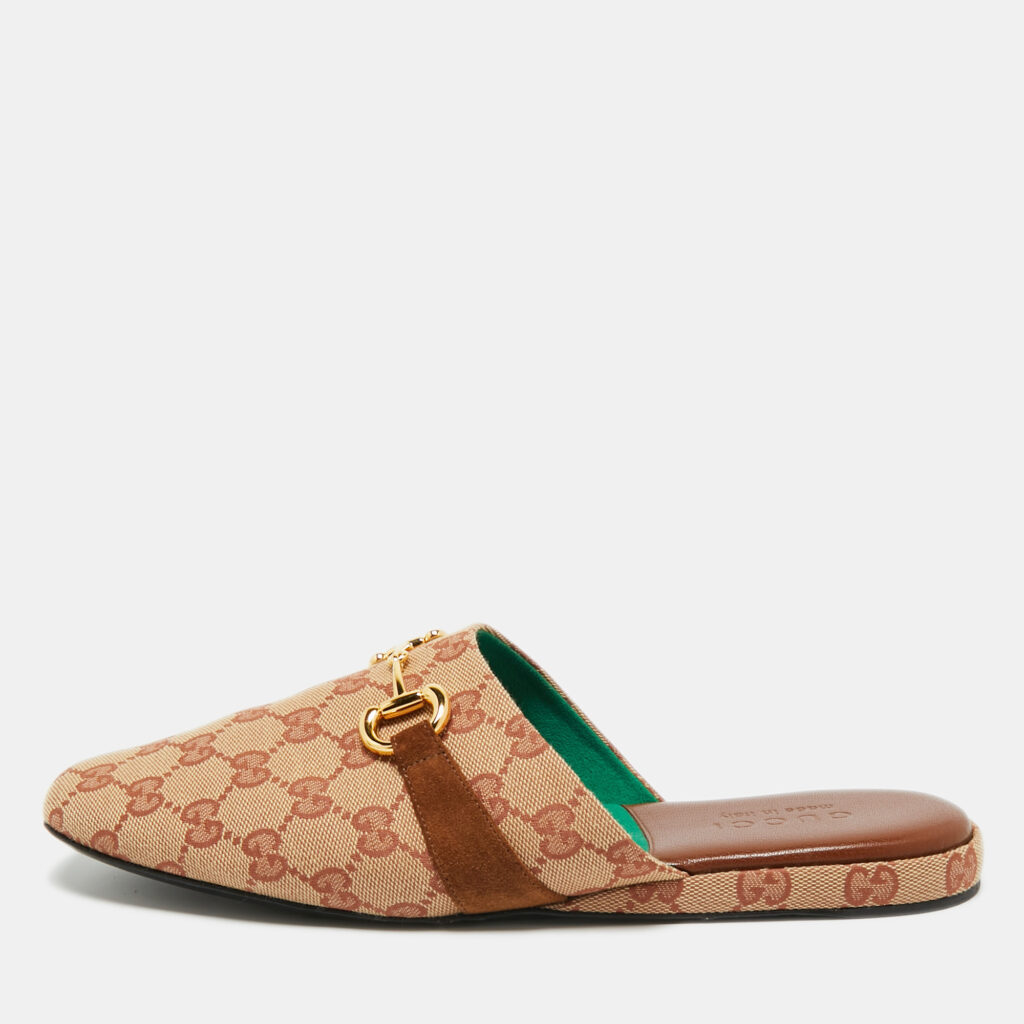 Gucci Beige GG Canvas and Suede Princetown Mules Size 42 Gucci Beige GG Canvas and Suede Princetown Mules Size 42