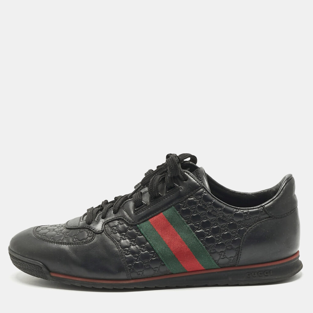 Gucci Black Guccissima Leather Web Low Top Sneakers Size 43 Gucci Black Guccissima Leather Web Low Top Sneakers Size 43