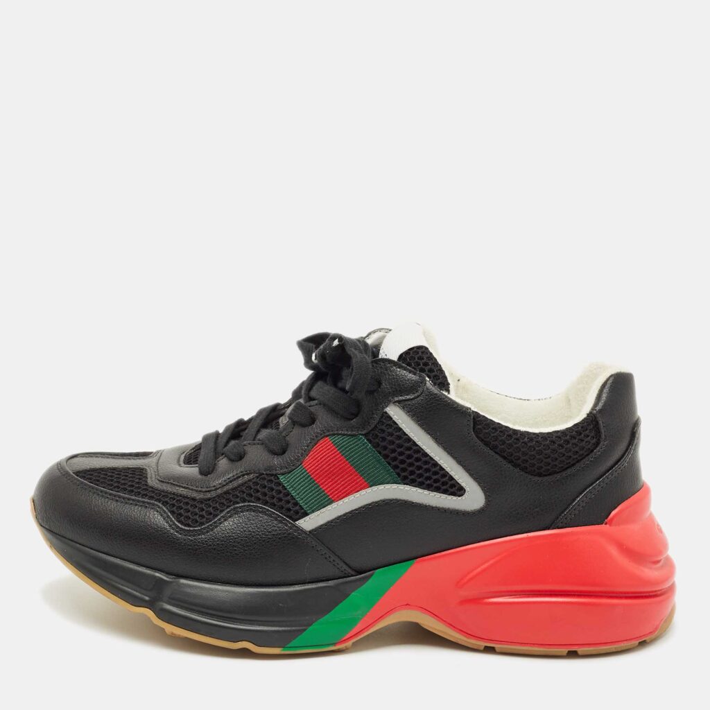 Gucci Black Leather and Mesh Web Rhyton Sneakers Size 41 Gucci Black Leather and Mesh Web Rhyton Sneakers Size 41