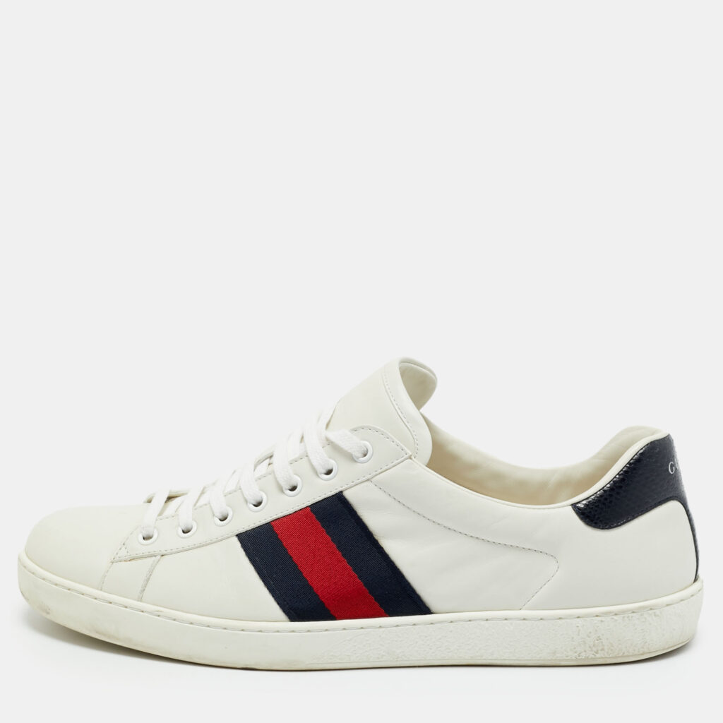 Gucci White Python Embossed Leather Web Ace Lace Up Sneakers Size 45.5 Gucci White Python Embossed Leather Web Ace Lace Up Sneakers Size 45.5