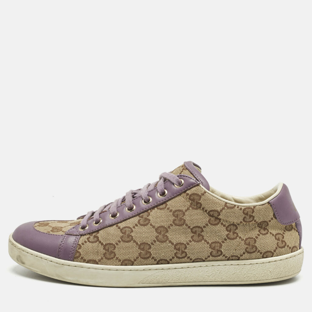 Gucci Beige/Purple Canvas and Leather Guccissima Lace Up Sneakers Size 41 Gucci Beige/Purple Canvas and Leather Guccissima Lace Up Sneakers Size 41
