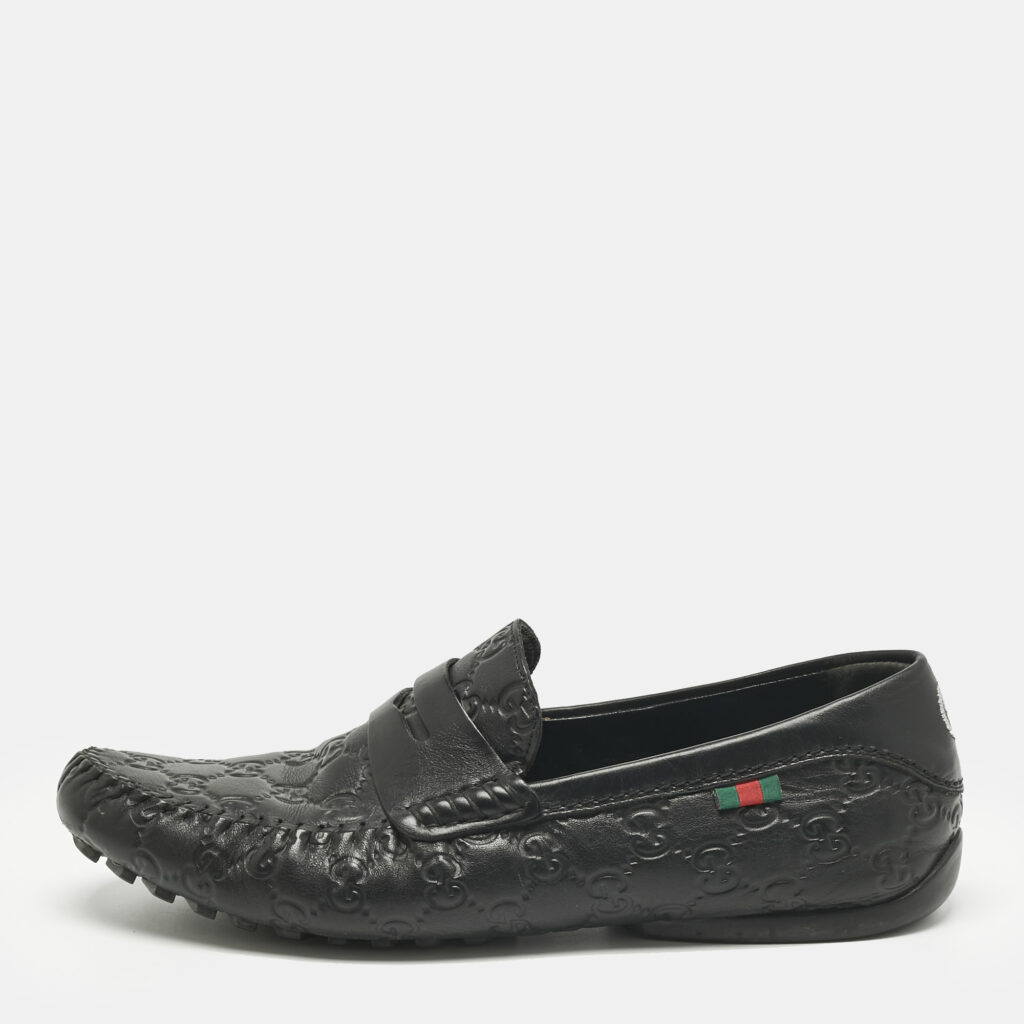 Gucci Black Leather Guccissima Leather Slip On Loafers Size 40.5 Gucci Black Leather Guccissima Leather Slip On Loafers Size 40.5
