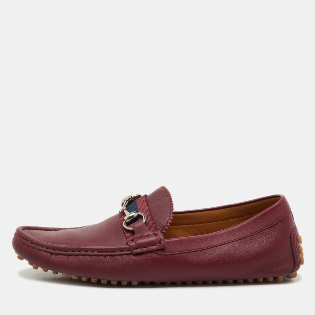 Gucci Burgundy Leather Web Horsebit Slip On Loafers Size 41 Gucci Burgundy Leather Web Horsebit Slip On Loafers Size 41