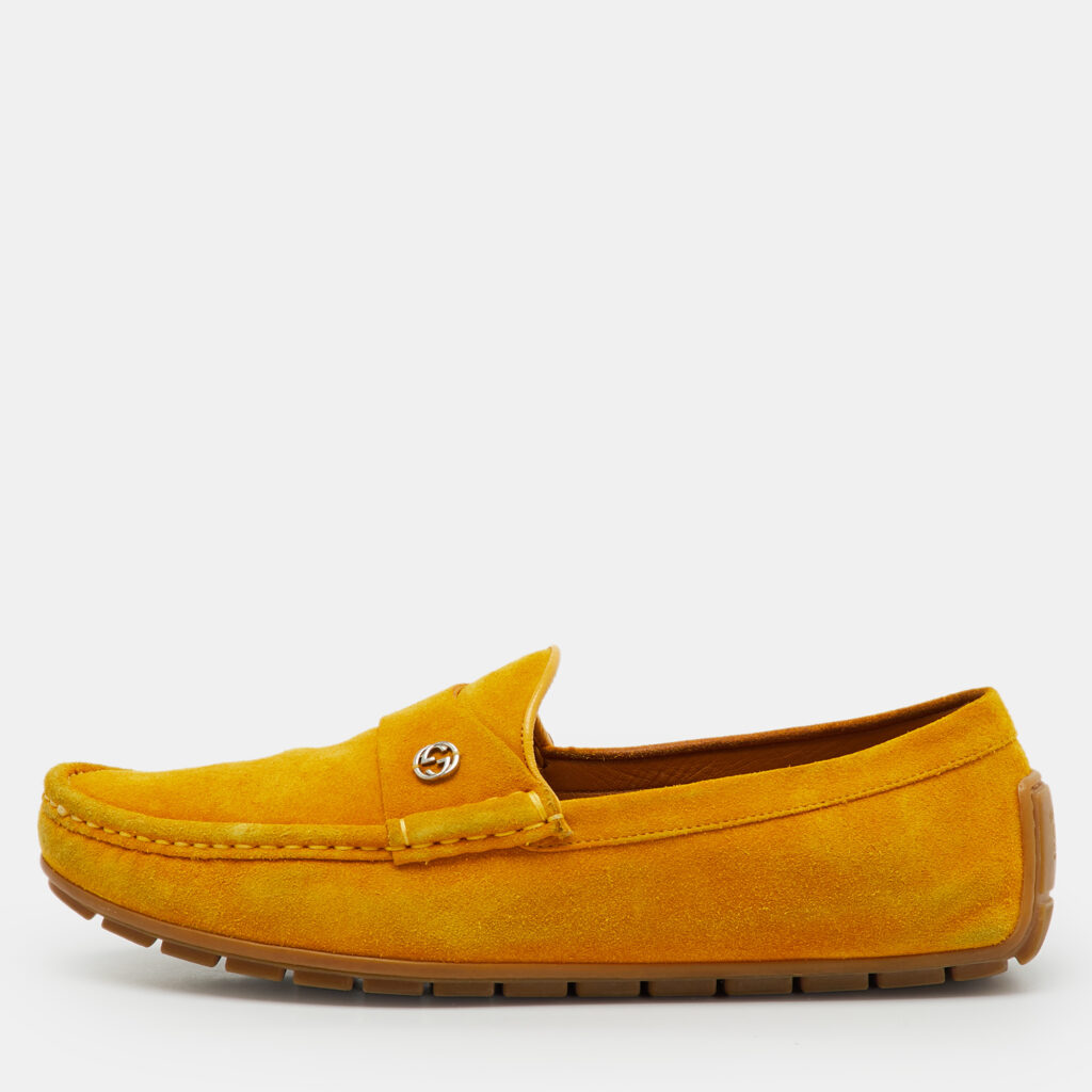 Gucci Yellow Suede Interlocking G Slip On Driving Loafers Size 41.5 Gucci Yellow Suede Interlocking G Slip On Driving Loafers Size 41.5