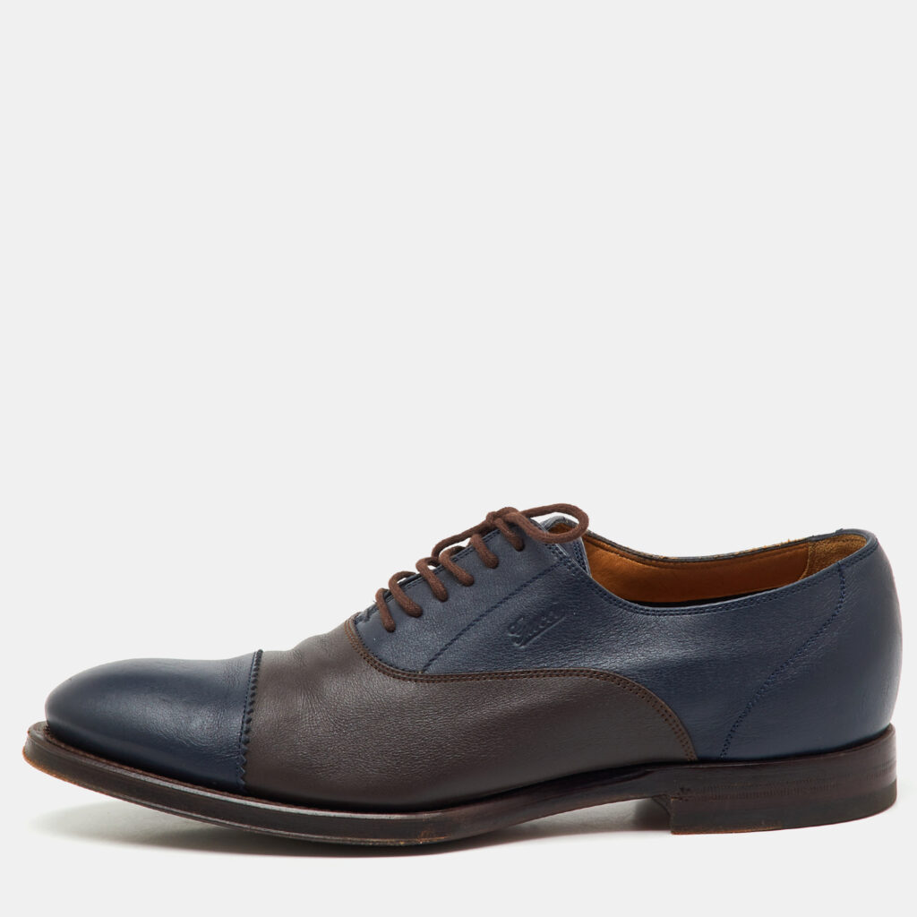 Gucci Navy Blue/Dark Brown Leather Lace Up Oxfords Size 41 Gucci Navy Blue/Dark Brown Leather Lace Up Oxfords Size 41