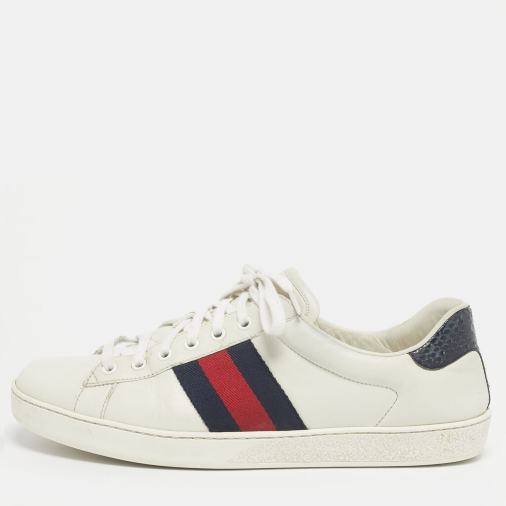 Gucci White Snakeskin Embossed and Leather Web Ace Low Top Sneakers Size 43.5 Gucci White Snakeskin Embossed and Leather Web Ace Low Top Sneakers Size 43.5
