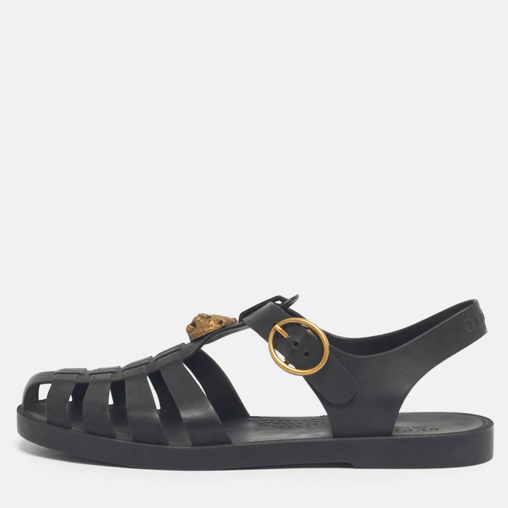 Gucci Black Rubber Tiger Head Flat Sandals Size 39 Gucci Black Rubber Tiger Head Flat Sandals Size 39