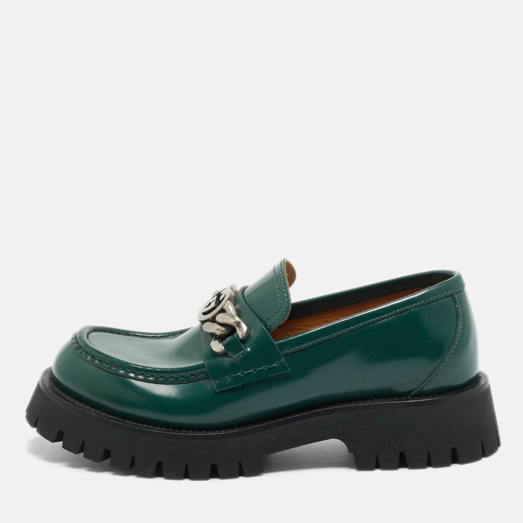 Gucci Green Leather Interlocking G Chain Loafers Size 41.5 Gucci Green Leather Interlocking G Chain Loafers Size 41.5