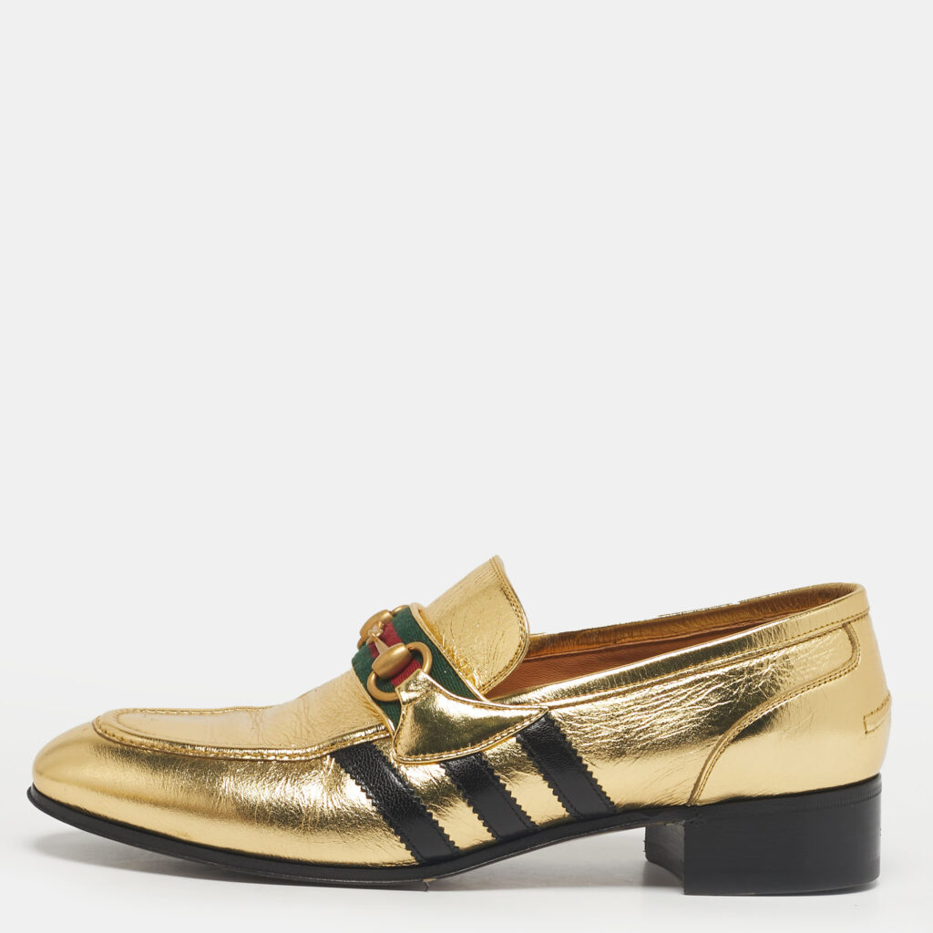 Gucci Gold Leather Horsebit Web Loafers Size 42 Gucci Gold Leather Horsebit Web Loafers Size 42