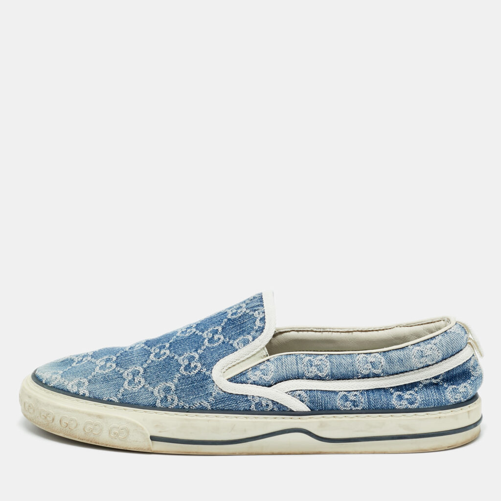 luxury-men-gucci-used-shoes-p1229077-001-1.jpg Gucci Blue GG Jacquard Denim Tennis 1977 Sneakers Size 43