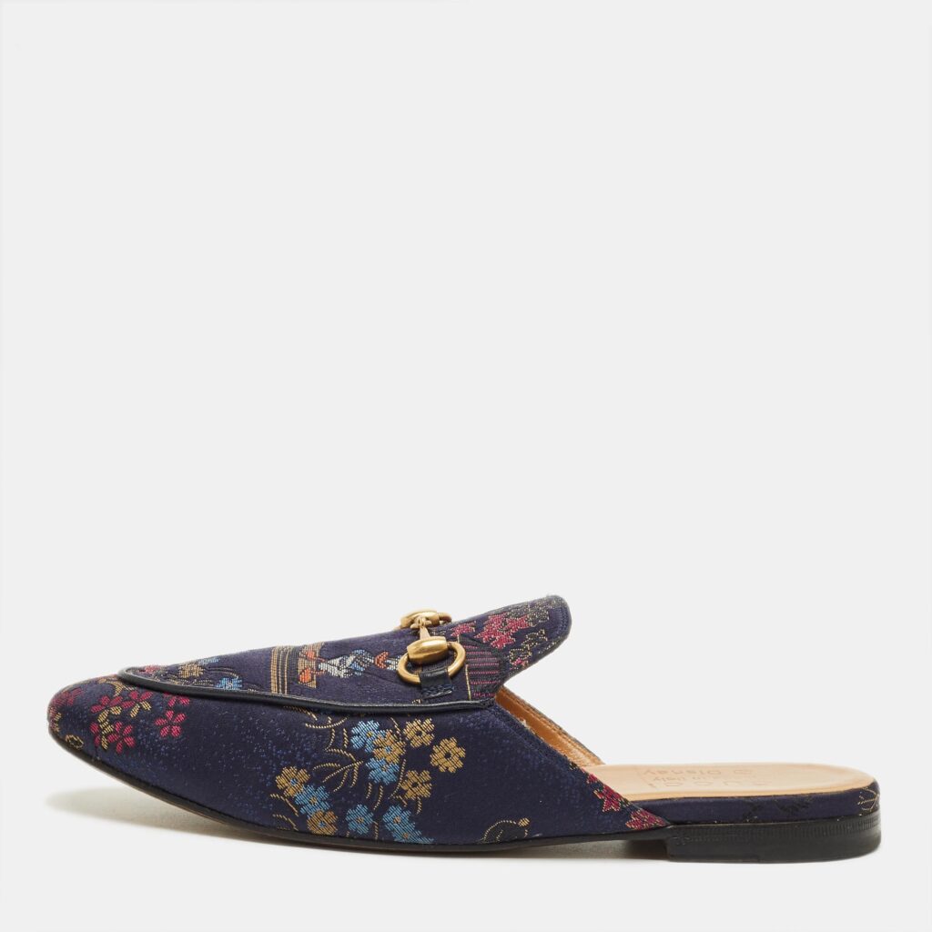Gucci Multicolor Brocade Satin Princetown Mules Size 40