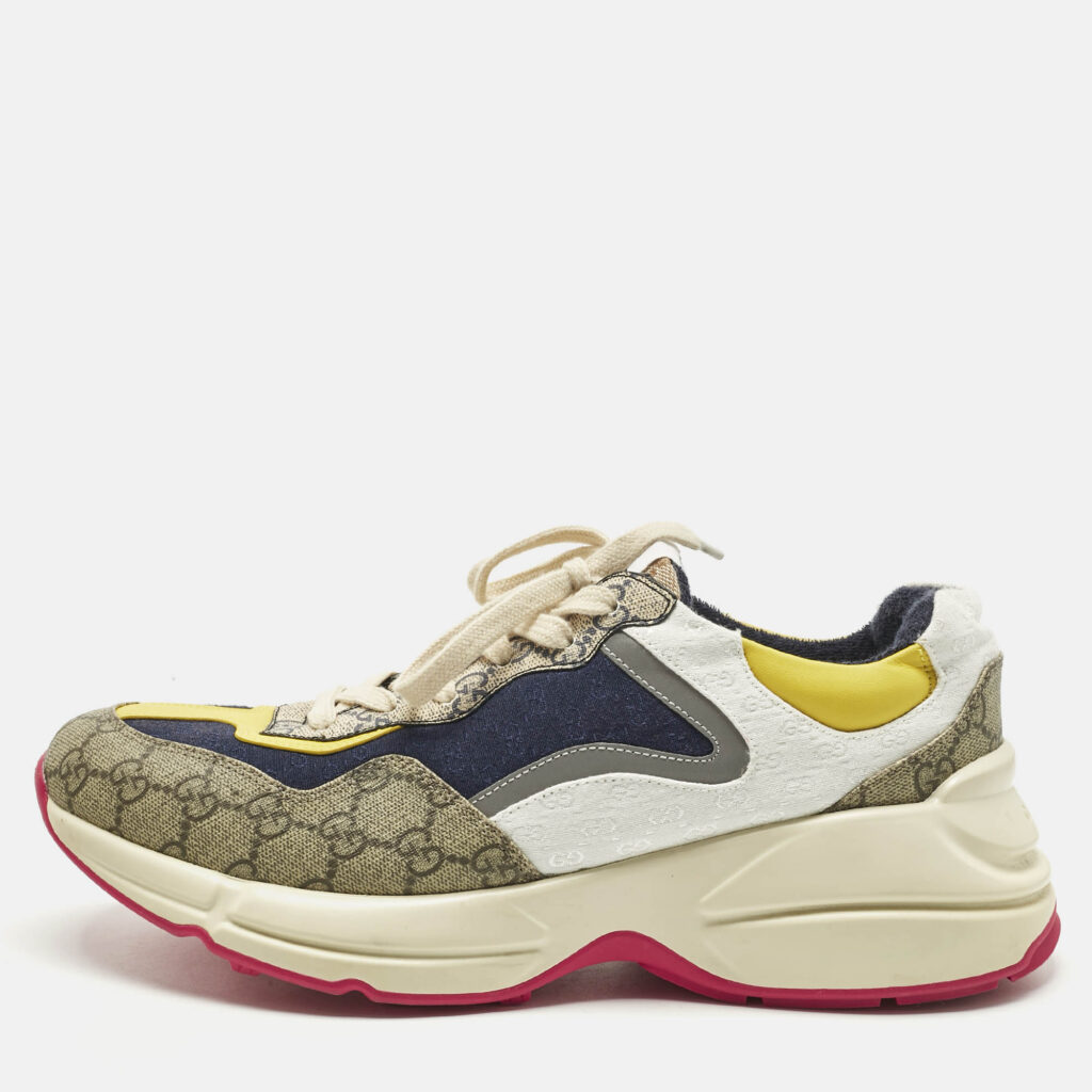 Gucci Multicolor Coated Canvas and Leather Rhyton Lace Up Sneakers Size 45 Gucci Multicolor Coated Canvas and Leather Rhyton Lace Up Sneakers Size 45