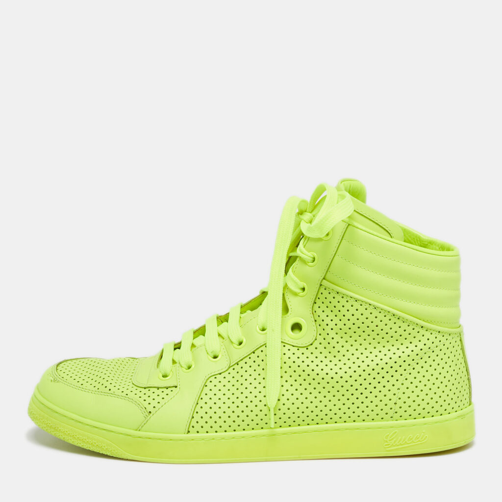 Gucci Green Perforated Leather Leather High Top Sneakers Size 44 Gucci Green Perforated Leather Leather High Top Sneakers Size 44