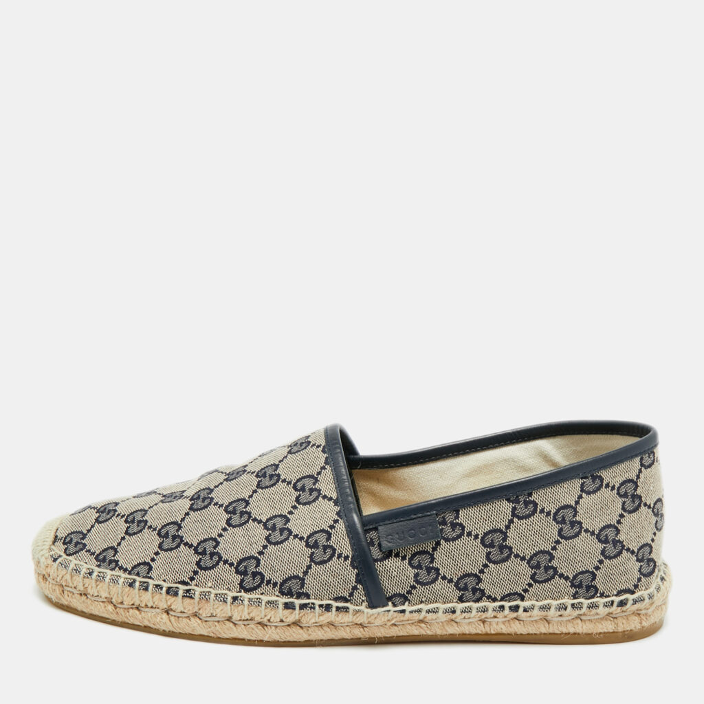 Gucci Beige/Navy Blue GG Canvas Espadrille Flats Size 43