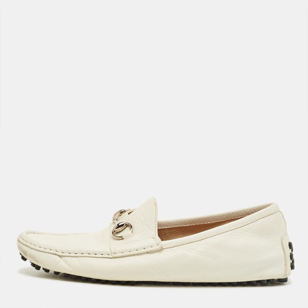 Gucci White Leather Horsebit Slip On Loafers Size 42 Gucci White Leather Horsebit Slip On Loafers Size 42