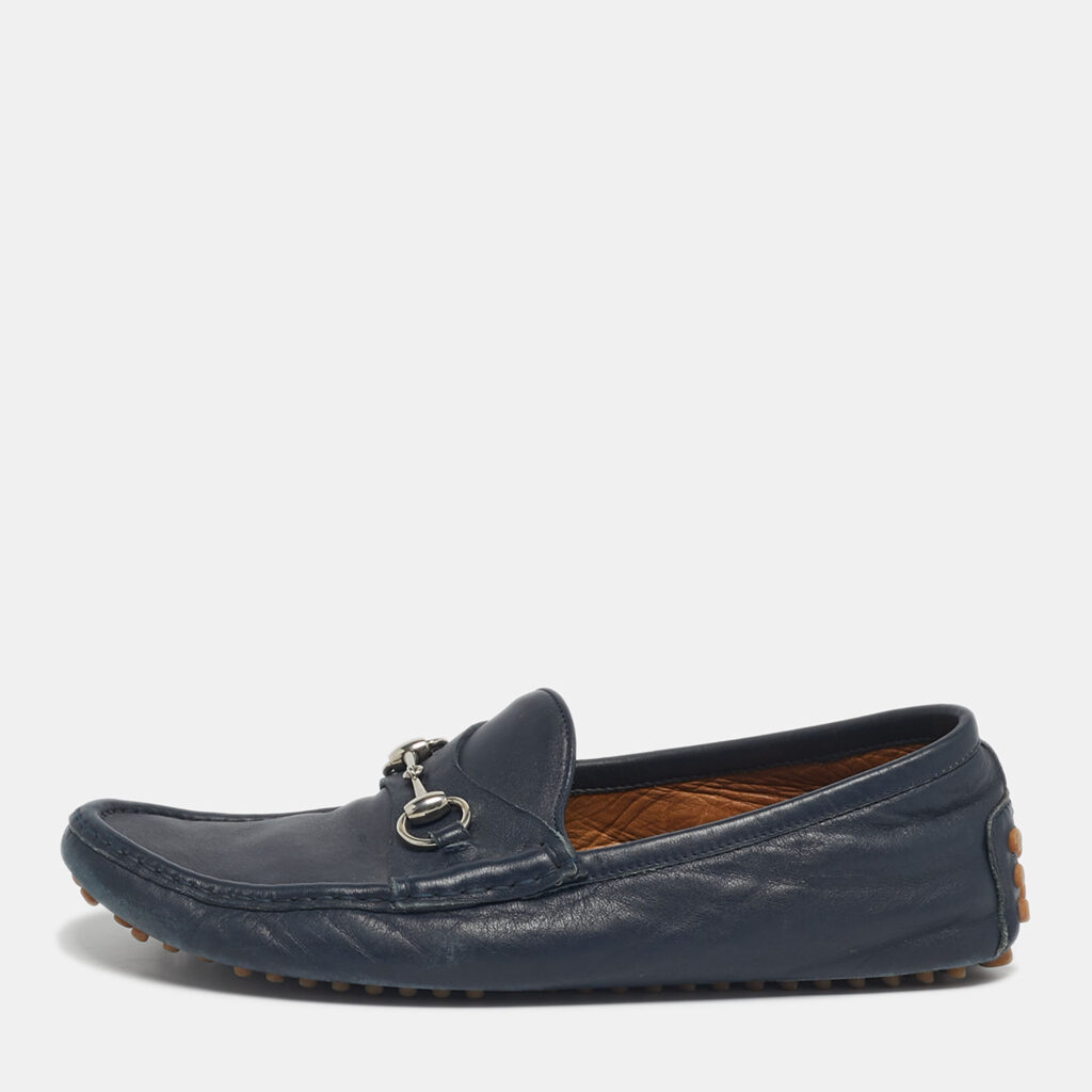 Gucci Navy Blue Leather Horsebit Slip On Loafers Size 42 Gucci Navy Blue Leather Horsebit Slip On Loafers Size 42