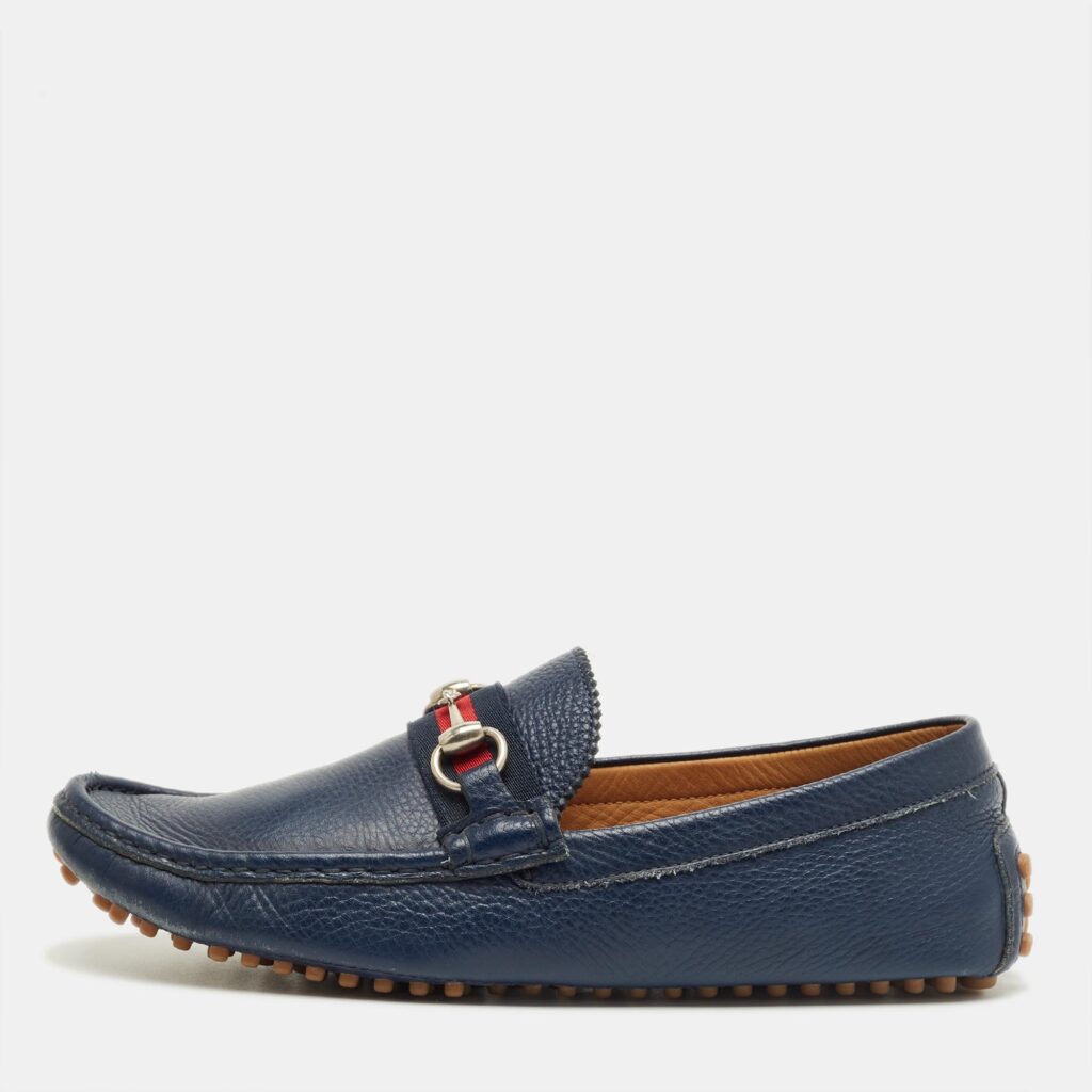 Gucci Navy Blue Leather Web Horsebit Loafers Size 42 Gucci Navy Blue Leather Web Horsebit Loafers Size 42