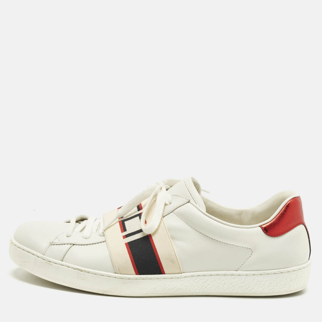 Gucci White Leather New Ace Logo Strap Sneaker Size 44 Gucci White Leather New Ace Logo Strap Sneaker Size 44