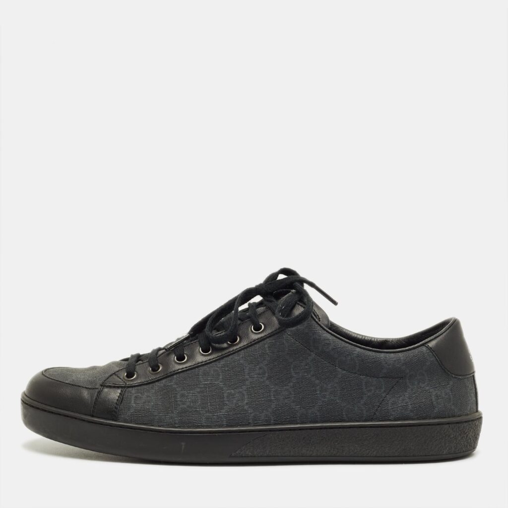 Gucci Black GG Canvas and Leather Lace Up Sneakers Size 45 Gucci Black GG Canvas and Leather Lace Up Sneakers Size 45
