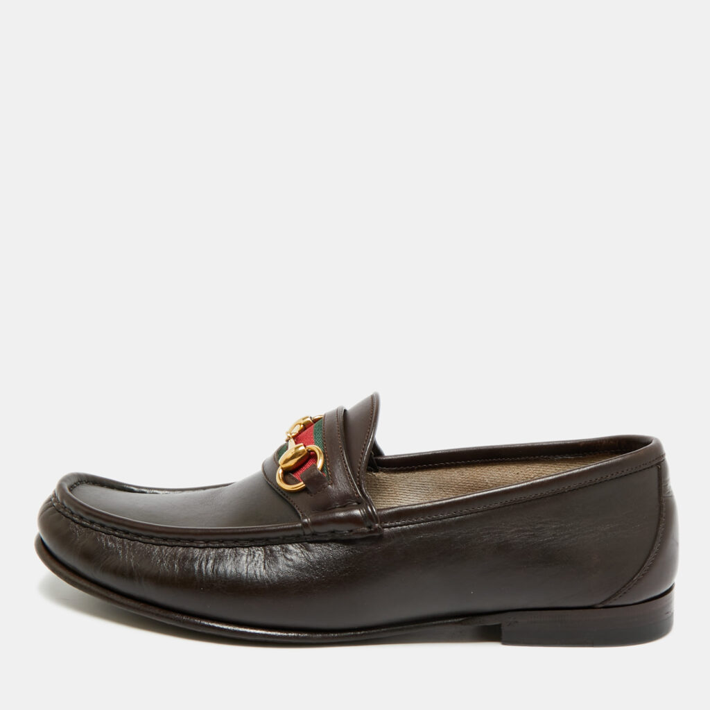 Gucci Horsebit Web Size 42.5 Dark Brown Leather Loafers