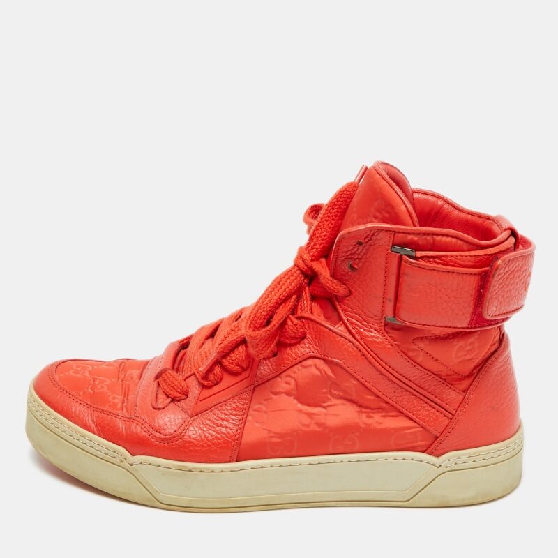Gucci Guccissima Size 43.5 Red GG Nylon and Leather High Top Sneakers Gucci Guccissima Size 43.5 Red GG Nylon and Leather High Top Sneakers