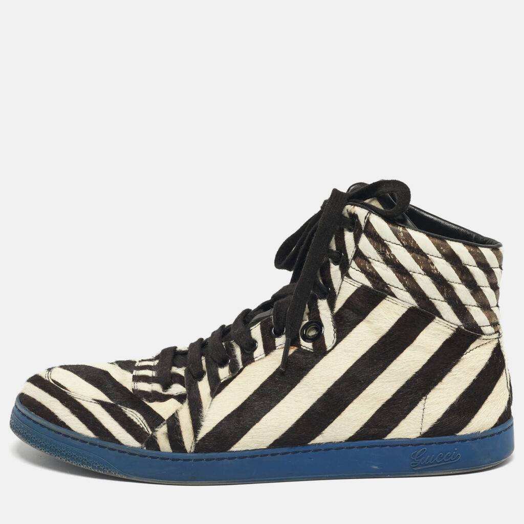Gucci Size 44 Brown/White Calf Hair Zebra Print High Top Sneakers Gucci Size 44 Brown/White Calf Hair Zebra Print High Top Sneakers