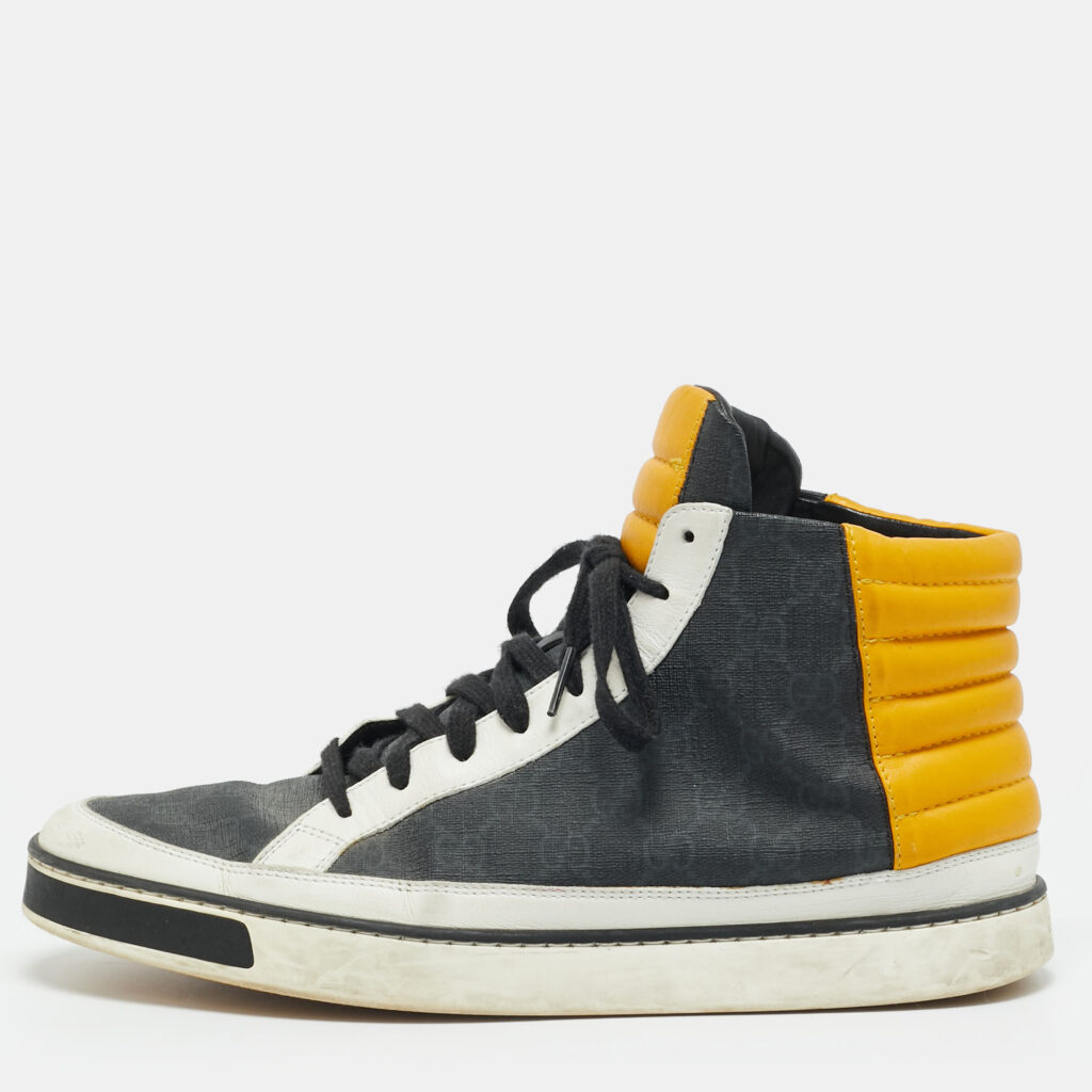 Gucci Size 44 Multicolor Canvas and Leather High Top Sneakers
