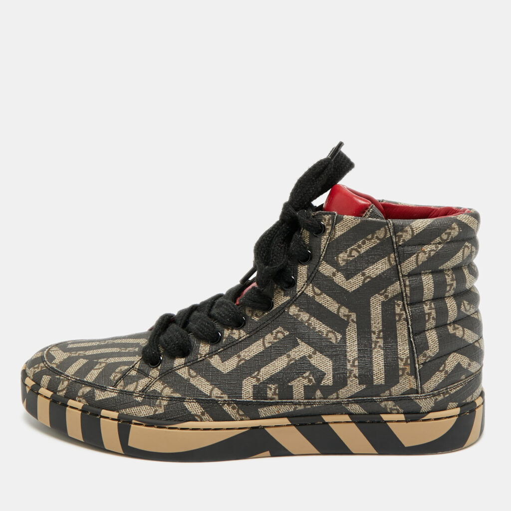 Gucci Caleido Size 43.5 Brown Coated Canvas High Top Sneakers Gucci Caleido Size 43.5 Brown Coated Canvas High Top Sneakers