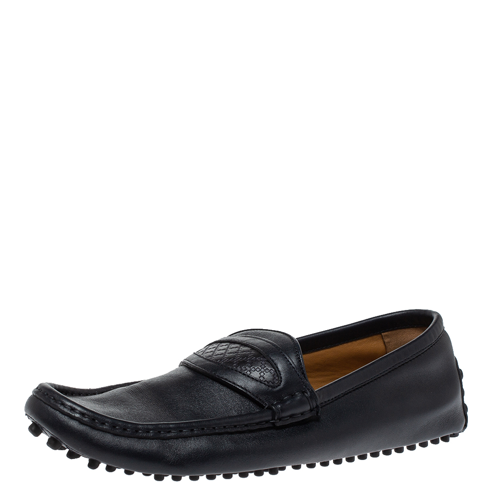Gucci Dark Blue Leather Slip On Loafers Size 42.5 Gucci Dark Blue Leather Slip On Loafers Size 42.5