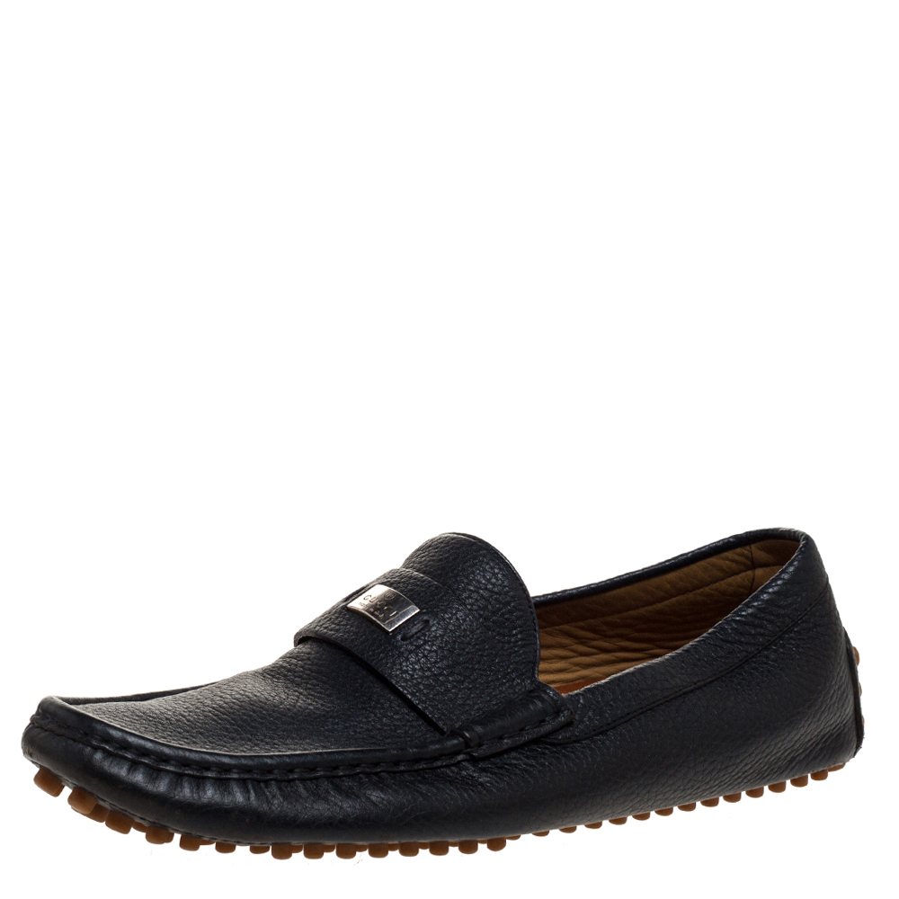 Gucci Black Textured Leather Slip On Loafers Size 41.5 Gucci Black Textured Leather Slip On Loafers Size 41.5