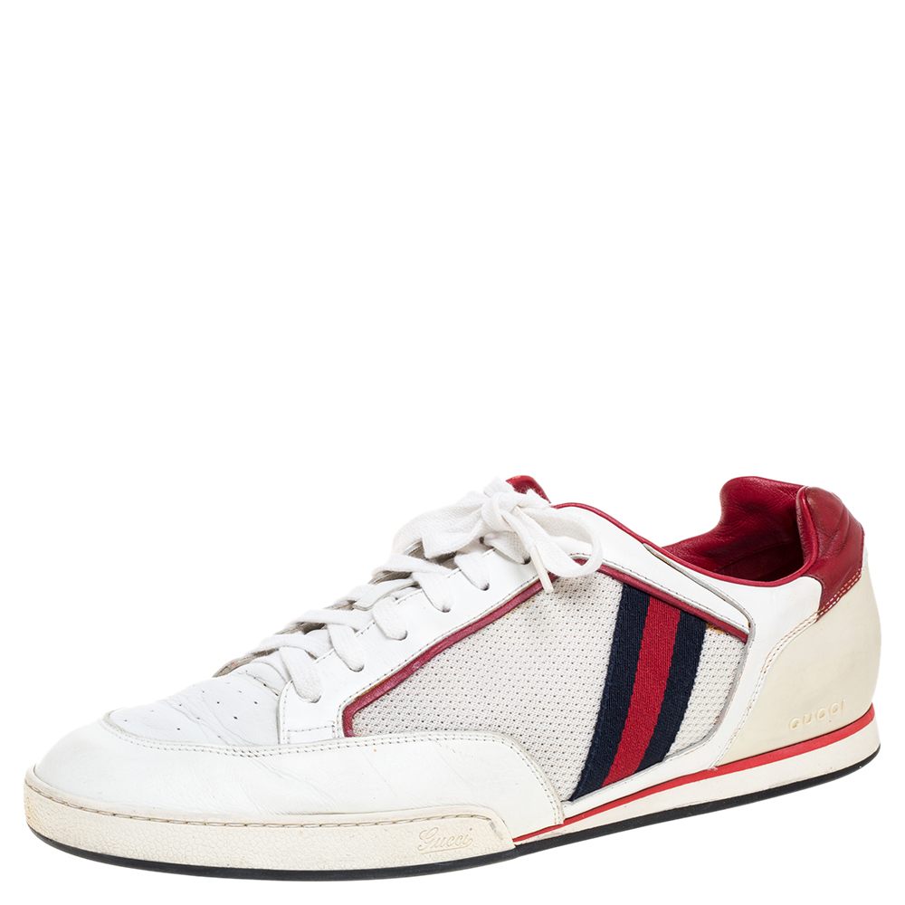 Gucci White Web Leather and Mesh Tennis 83 Lace Up Sneakers Size 45