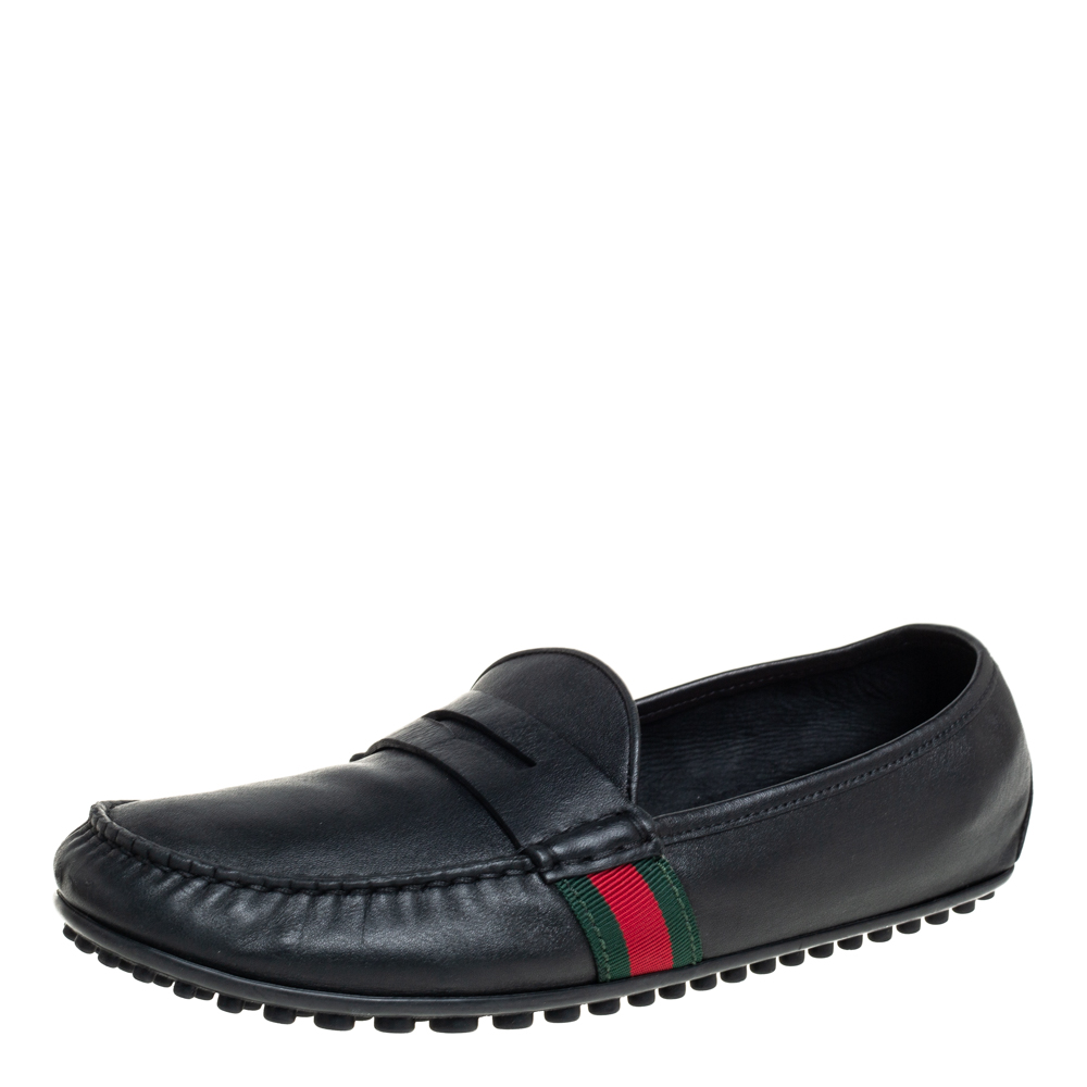 Gucci Black Leather Slip On Loafers Size 42.5
